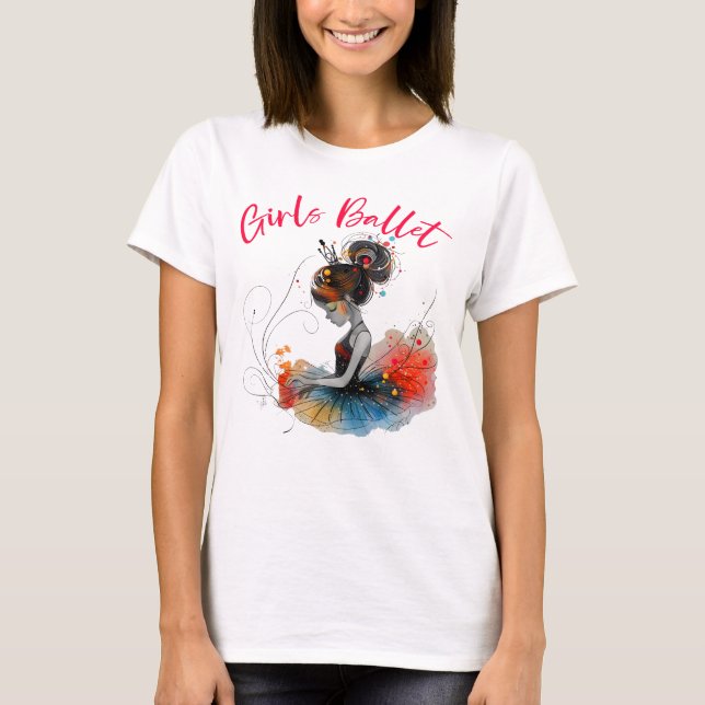 Girls Ballet Dancer, Cute Ballerina T Shirt (Framsida)
