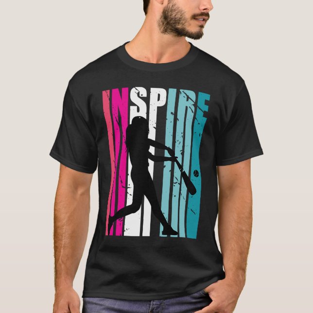 Girls Baseball Inspire Coach Softball Retro blue P T Shirt (Framsida)