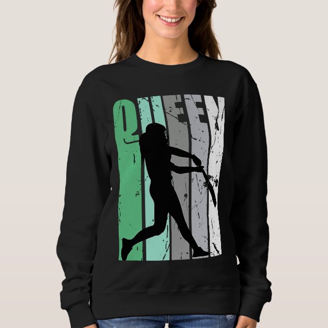 Girls Baseball Queen Softball Retro Graphic Green T Shirt (Framsida)