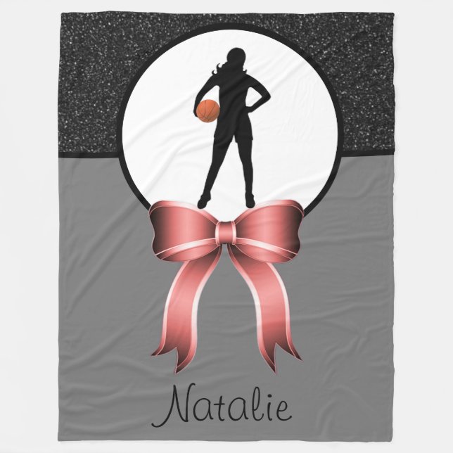 Girls Basketball Glitter och Bow Fleece Blanket (Framsidan)