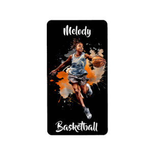 Girls Basketball Watercolor-Personlig Adressetikett