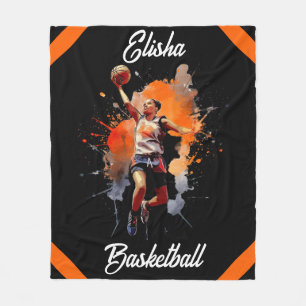 Girls Basketball Watercolor-Personlig Fleecefilt