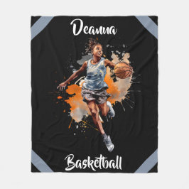 Girls Basketball Watercolor-Personlig Fleecefilt