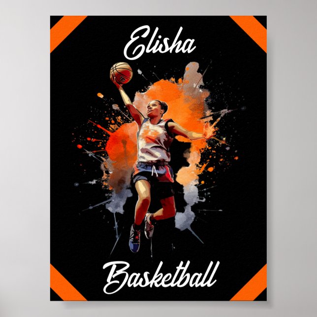 Girls Basketball Watercolor-Personlig Poster (Framsidan)