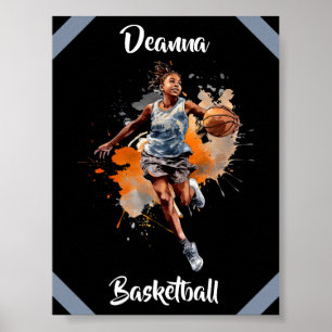 Girls Basketball Watercolor-Personlig Poster