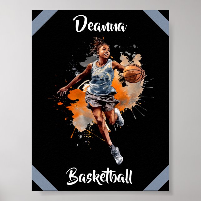 Girls Basketball Watercolor-Personlig Poster (Framsidan)