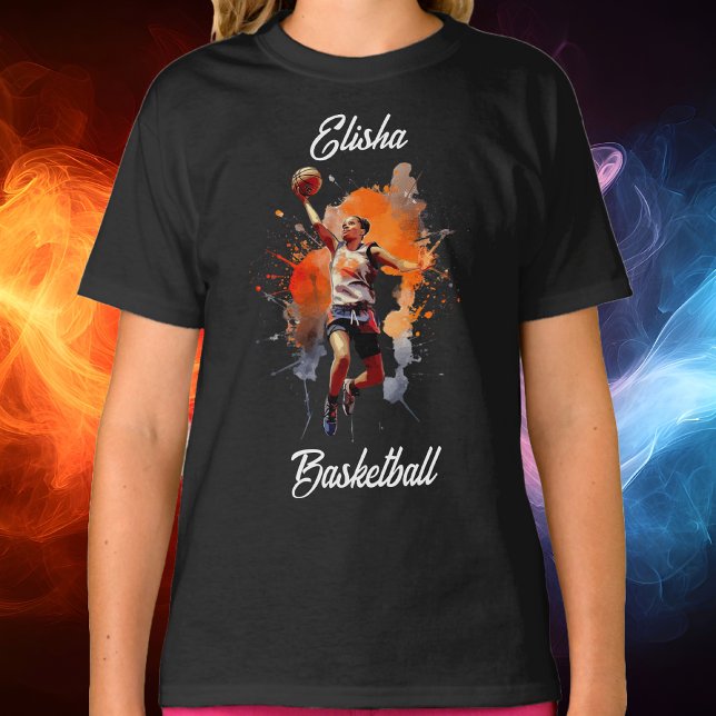 Girls Basketball Watercolor-Personlig T Shirt (Girls Basketball Watercolor Personalized T-Shirt)