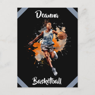 Girls Basketball Watercolor-Personlig Vykort