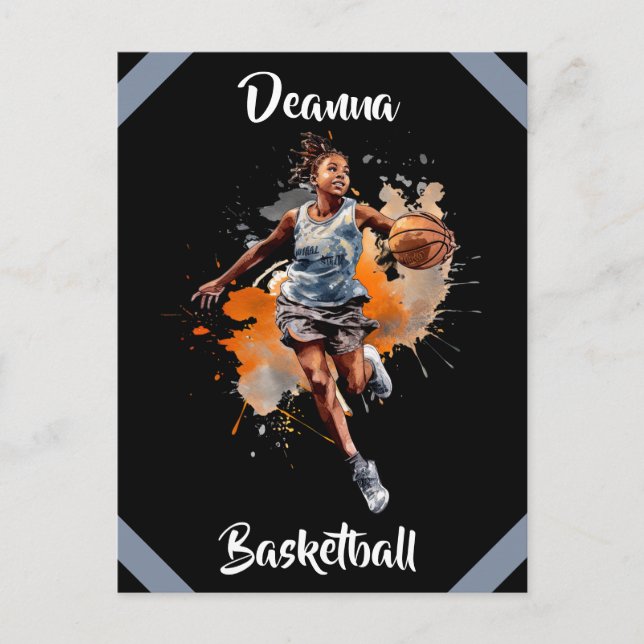 Girls Basketball Watercolor-Personlig Vykort (Framsida)