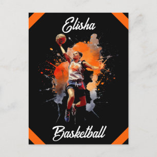 Girls Basketball Watercolor-Personlig Vykort