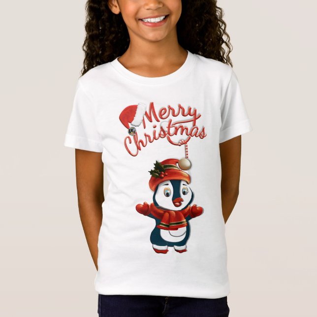Girls' Bella jul Penguin T-Shirt (Framsida)
