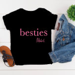 Girls Besties Black Pink Heart T-Shirt<br><div class="desc">A cute pink personal "Bestie" t-shirt in black and pink .
The design has a small pink heart on the front as well as the back of the t-shirt
Easily change the name for your own or remove altogether.</div>
