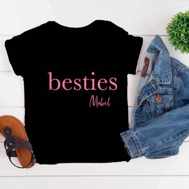 Girls Besties Black Pink Heart T-Shirt (Skapare uppladdad)