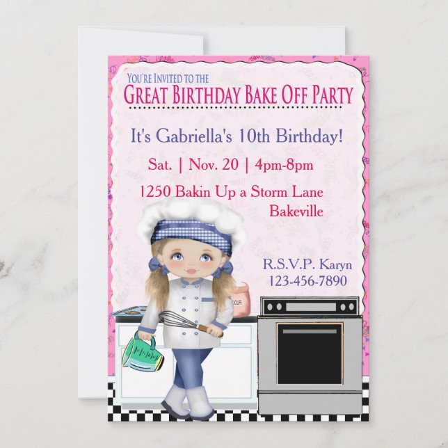Girls Birthday Bake av Party Inbjudningar (Framsida)