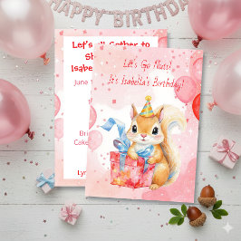 Girl's Birthday Party  | Adorable Squirrel   Inbjudningar