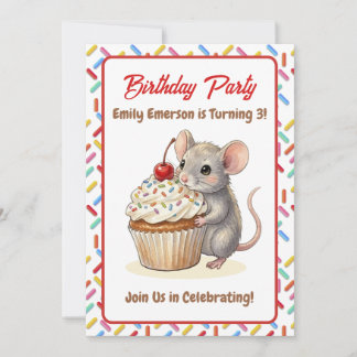 Girl's Birthday Party | Mouse & Cupcake Themed Inbjudningar