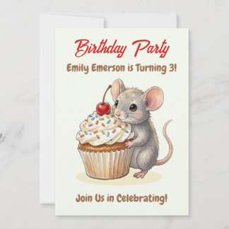 Girl's Birthday Party | Mouse & Cupcake Themed Inbjudningar