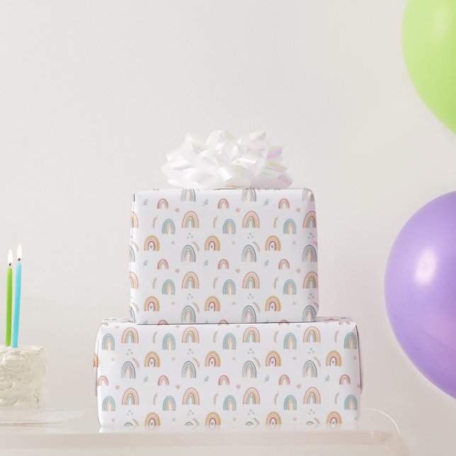 Girls Birthday Rosa Watercolor Boho Rainbow Kids Presentpapper (Festgåvor)