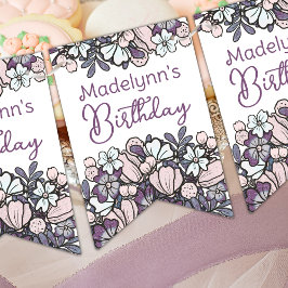 Girls Birthday Tea Party Blommigt Vimplar