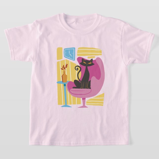 Girl's Black Cat Abstract T Shirt (Laydown)