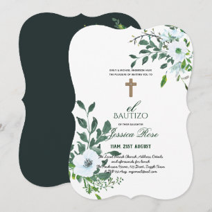 Girls Blommigt BAUTIZO Bautismo Rosa Catholique Ko Inbjudningar