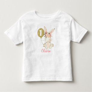 Girls Blommigt Bunny First Birthday T-Shirt