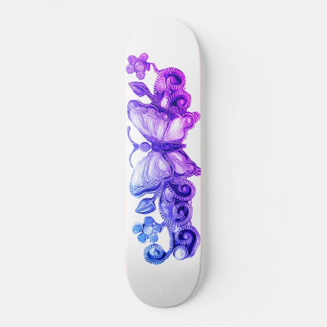 Girls Blommigt Butterfly Mini Skateboard Bräda 18,5 Cm (Framsida)