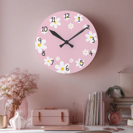 Girls Blommigt Daisy Rosa Clock Rund Klocka