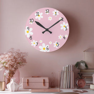 Girls Blommigt Daisy Rosa Clock Rund Klocka