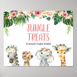 Girls Blommigt Foliage Safari Animals Födelsedagss Poster