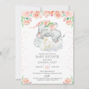 Girls Blommigt Sleeping Elephant Baby Shower Inbjudningar
