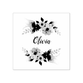 Girls Blommigt Watercolor Flowers och Namn Bookpla Stämpel