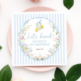 Girls Blue Bow Lemon Floral Pappersservett