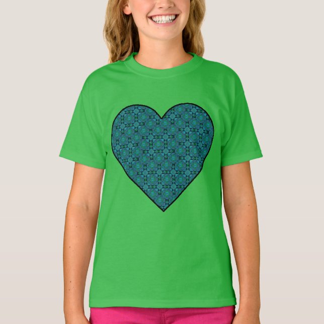 Girls Blue Pastel Heart T-Shirt (Framsida)
