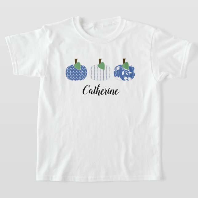 Girls Blue Pumpkin Trio T Shirt (Laydown)