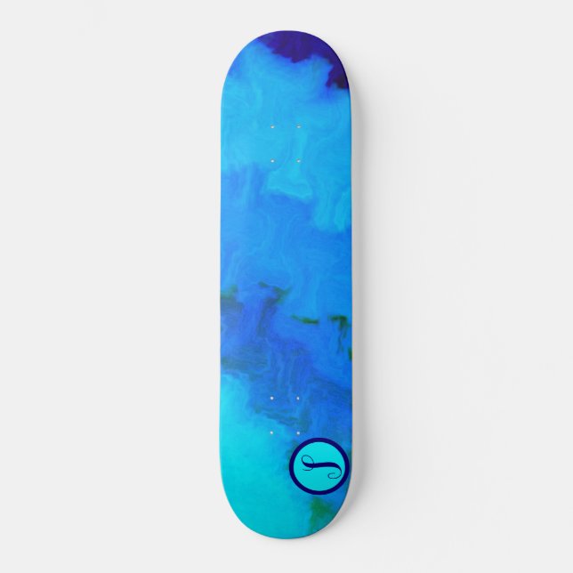 Girls Blue Tie Dye Monogram Skateboard (Framsida)