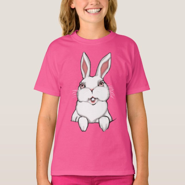 Girl's Bunny Shirt Pocket Påskhare Tee Shirt (Framsida)
