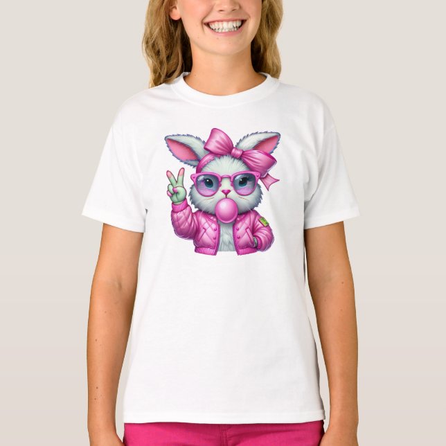 Girls Bunny Shirt Rosa T Shirt (Framsida)