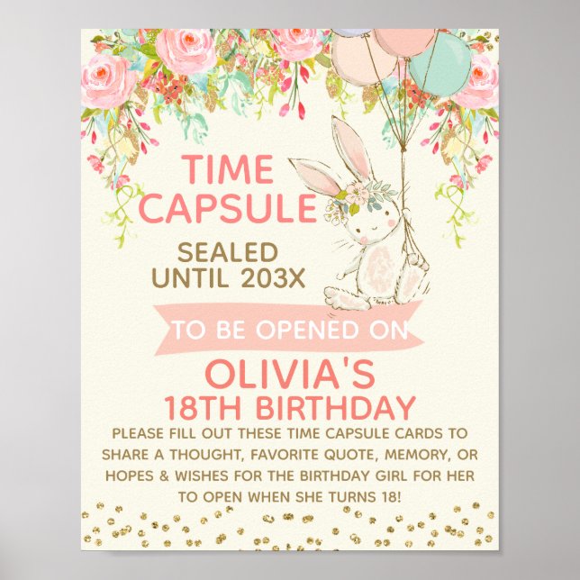 Girls Bunny Time Capsule-skylt 8 x 10 tum Poster (Framsidan)
