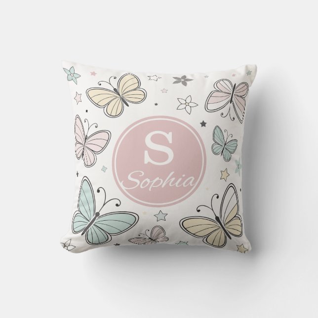 Girls Butterfly Monogram Cute Personalized gift Kudde (Framsida)