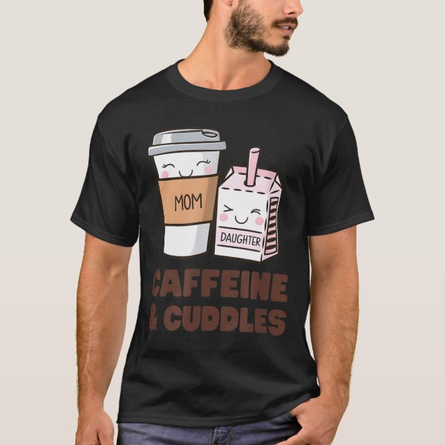 Girls Caffeine &amp; Cuddles Twinning Coffee Juice T Shirt (Framsida)
