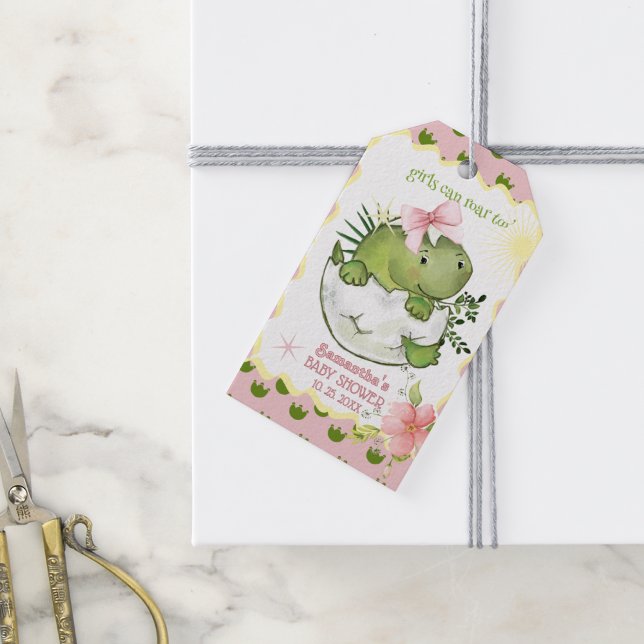 Girls Can Roar Too Personalized  Baby Shower Favor Presentetikett (Girls Can Roar Too Personalized Baby Shower Favor Gift Tags)