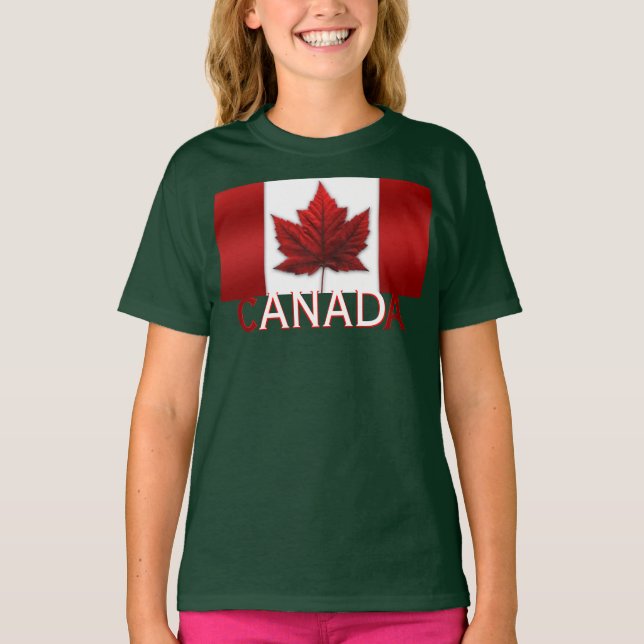 Girl's Canada Flagga T-Shirt Barn Organic Canada T (Framsida)