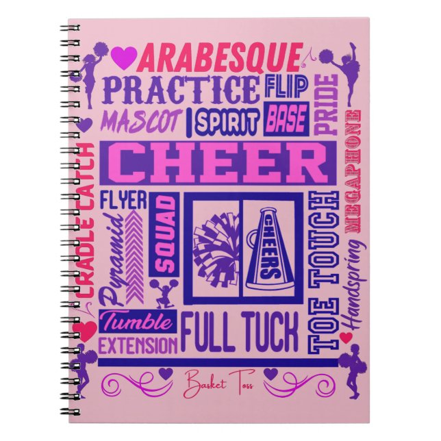 Girls Cheerlead Lila Typography    Anteckningsbok (Framsidan)