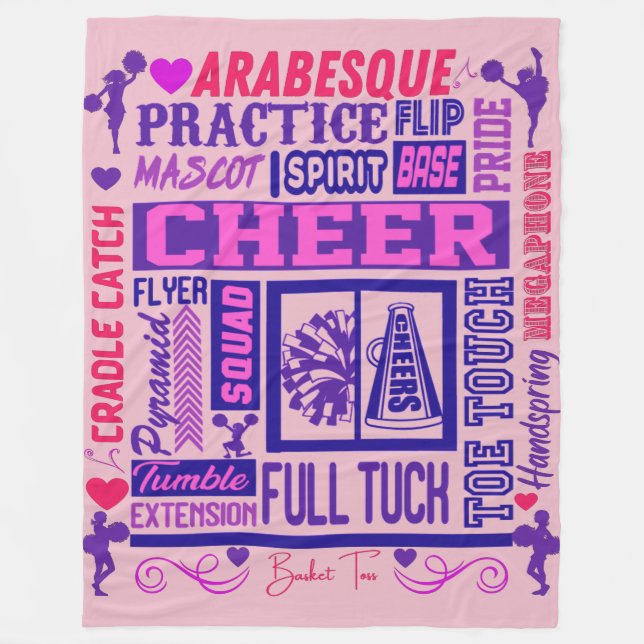 Girls Cheerlead Lila Typography Fleecefilt (Framsidan)