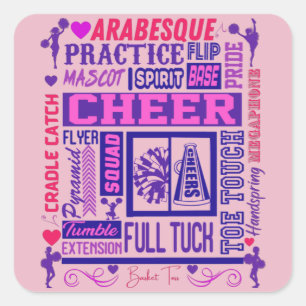 Girls Cheerlead Lila Typography Fyrkantigt Klistermärke
