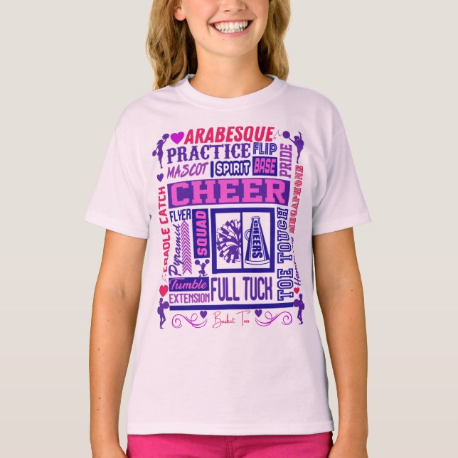 Girls Cheerlead Lila Typography T Shirt (Framsida)