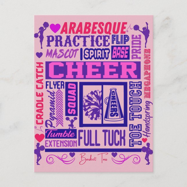 Girls Cheerlead Lila Typography Vykort (Framsida)