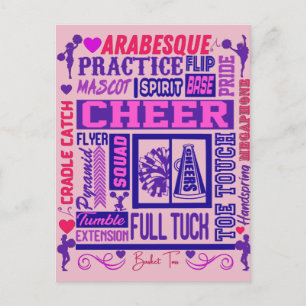 Girls Cheerlead Lila Typography Vykort