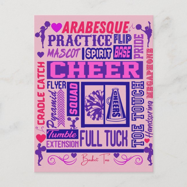 Girls Cheerlead Lila Typography Vykort (Framsida)